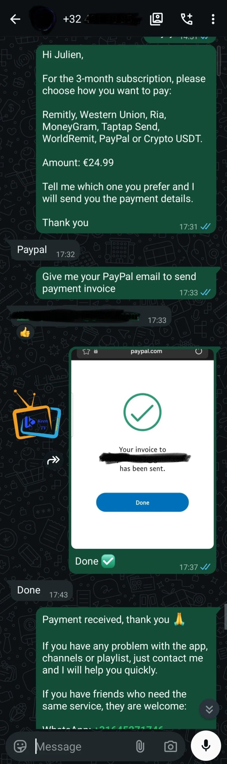 Conversación de WhatsApp con un cliente