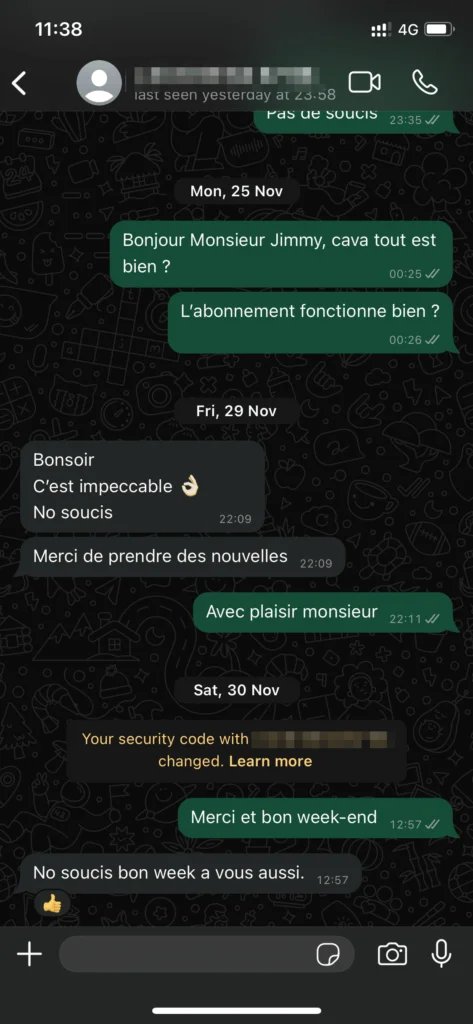 Conversación de WhatsApp con un cliente